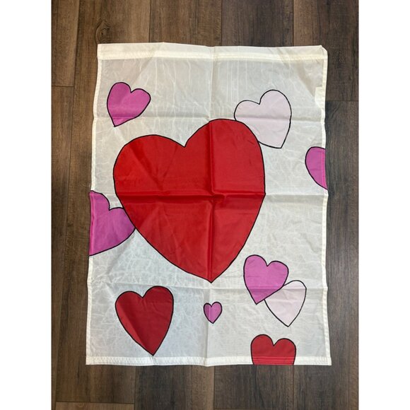 Vintage 1998 Heart Print Nylon Flag 28”x 40” Four Star Intl. Trading Co. - Picture 1 of 5
